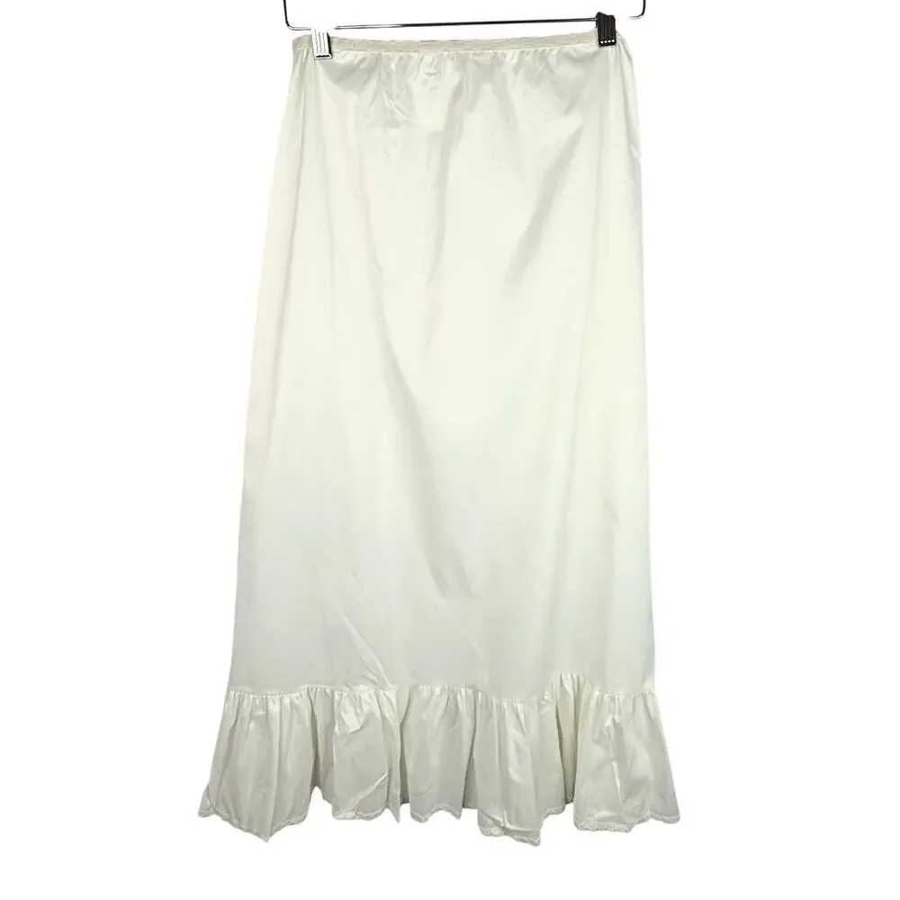Vintage 70s Opalaire Dupon Antron III Long White Skirt Slip WIth Ruffle Hem M - Picture 3 of 6